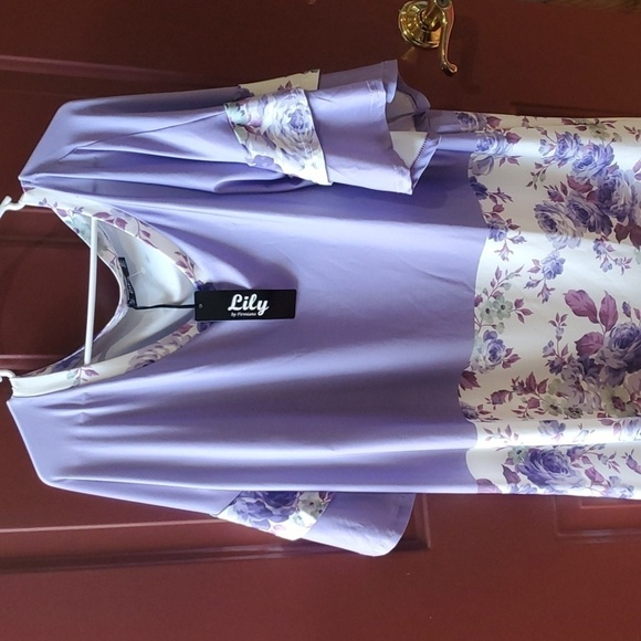 Lily by Firmiana oversized lavender and floral tunic XL - Picture 1 of 10